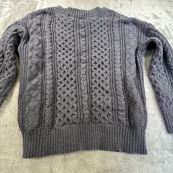 Mens Cable Knit Sweater Gray SZ L Ribbed Waffle - Picture 9 of 13